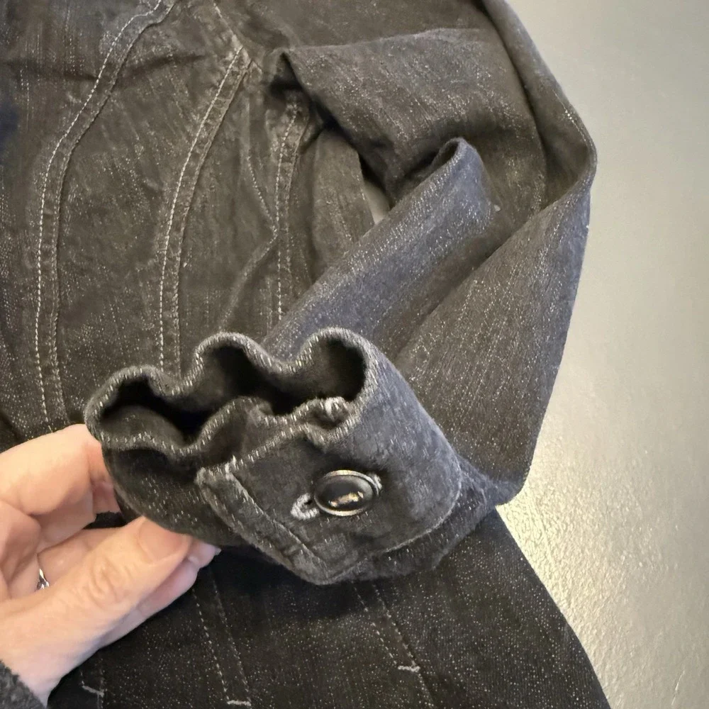 Motto‎ Y2K Denim Blazer Jacket Pleated/Fitted Girly Ruffles VTG  Size Small Blk - Picture 5 of 13